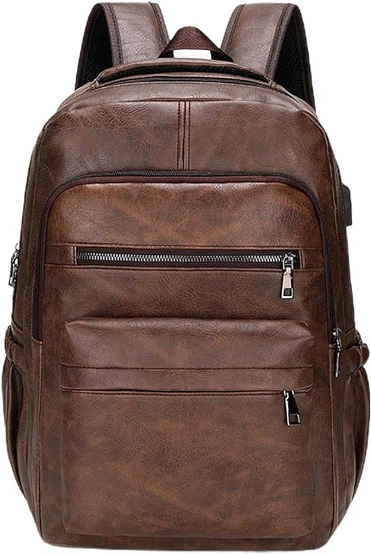 Mochila para laptop de couro PU Mochila de viagem masculina com vários bolsos resistente à água Mochila casual para computador para pesca, compras,