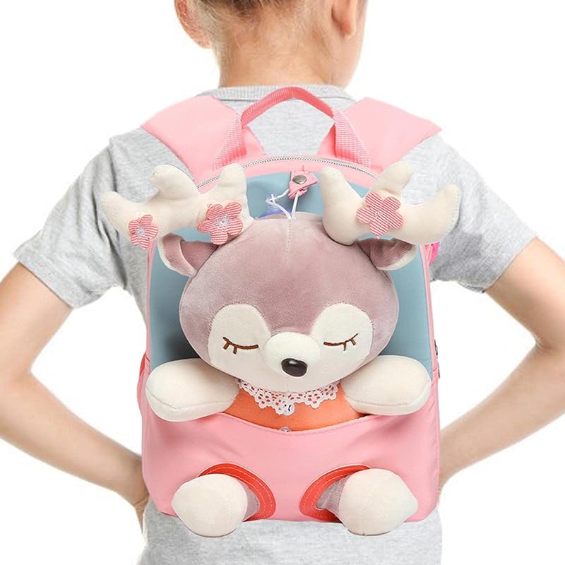 bicho pelúcia,Mochila infantil com boneca Rena destacável | Mochila infantil animais fofos para brinquedos meninas 2 3 4 5 6 anos Aferzov