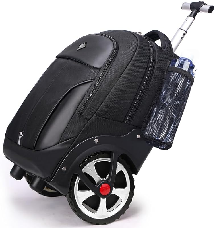 Mochila AOKING com rodas grandes de 45/50 cm, resistente à água, para viagem, negócios, com rodinhas e laptop, Preto, 20inch
