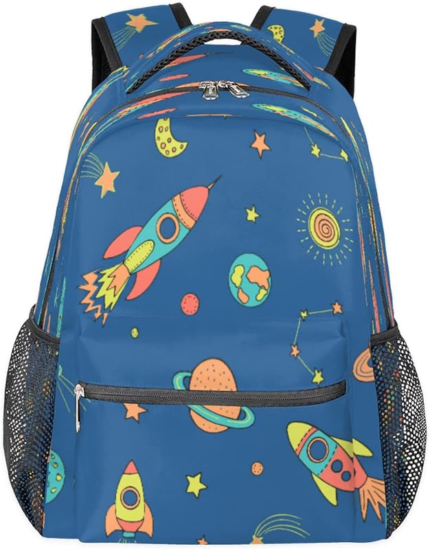 Mochila Space Rocket para mulheres e homens, mochila escolar Star Planet para meninos e meninas adolescentes, mochilas para laptop para faculdade, mochila de viagem à prova d’água mochila para caminhada, Multicor, Medium
