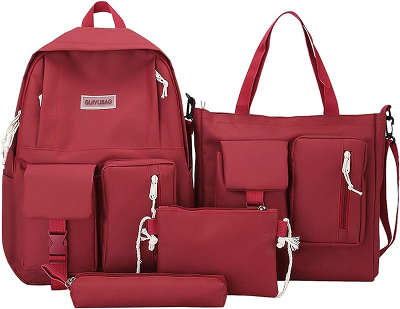Moniss Mochila de Lona 4 peças Conjunto Combo Bolsas Escolares com Bolsa Crossbody Caixa de Lápis Bolsa Escolar Casual Para Meninas Adolescentes Mochilas Mulheres Estudantes Universitários Mochilas La