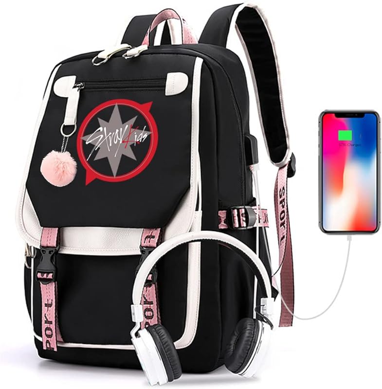 Kpop Stray Mochila infantil mercadoria, mochila infantil Stray Mochila casual presente, Preto, Computador portátil
