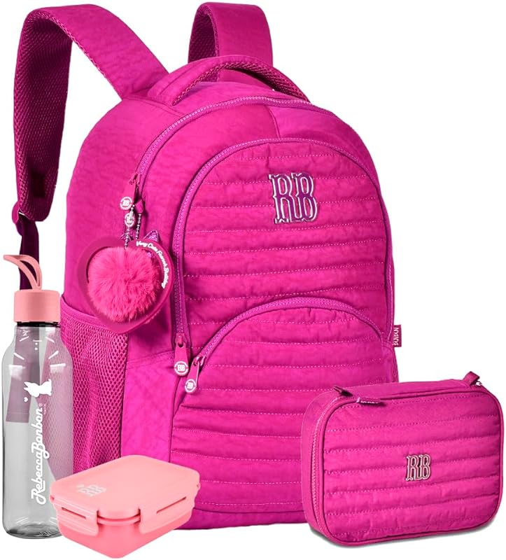 Mochila Feminina Fashion Rebecca Bonbon Com Estojo Chaveiro Squeeze 700 Mls E Marmitinha Hermética RB