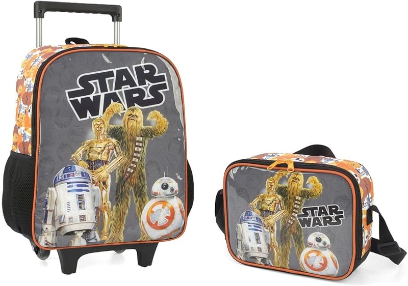 Kit Mochila de rodinha infantil masculina escolar star wars (LARANJA)