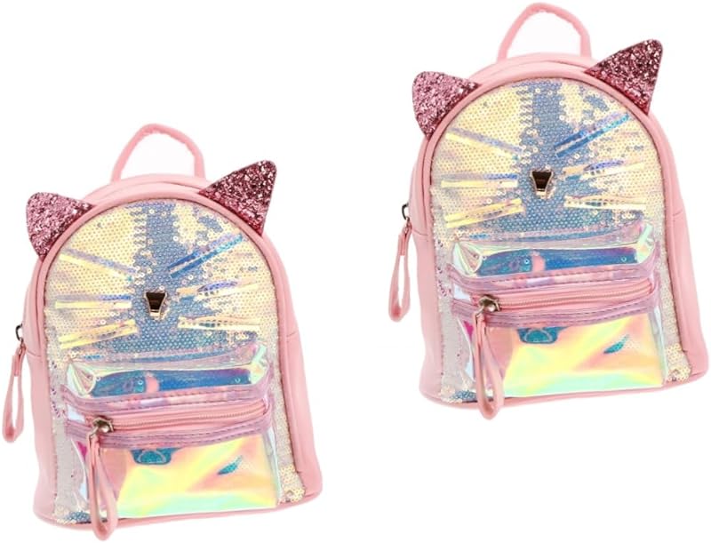 2 Pçs Mochila De Lantejoulas Mini Mochila Meninas Mochila Gato Crianças Mochila Gato Criança Mochila Para Meninas Gato Meninas Mochilas Menina Mochila Bonito Mochila Pu
