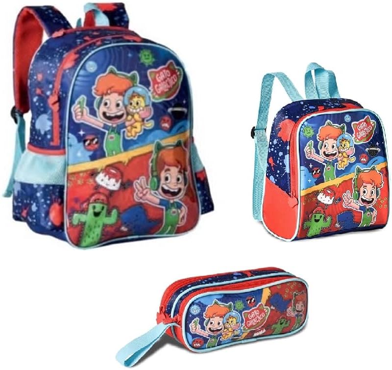 Kit Mochila Costa, Lancheira e Estojo Gato Galáctico -Clio