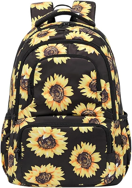 LUOZZY Mochila escolar de girassol para meninas crianças à prova d’água girassol mochila de ombro, preto