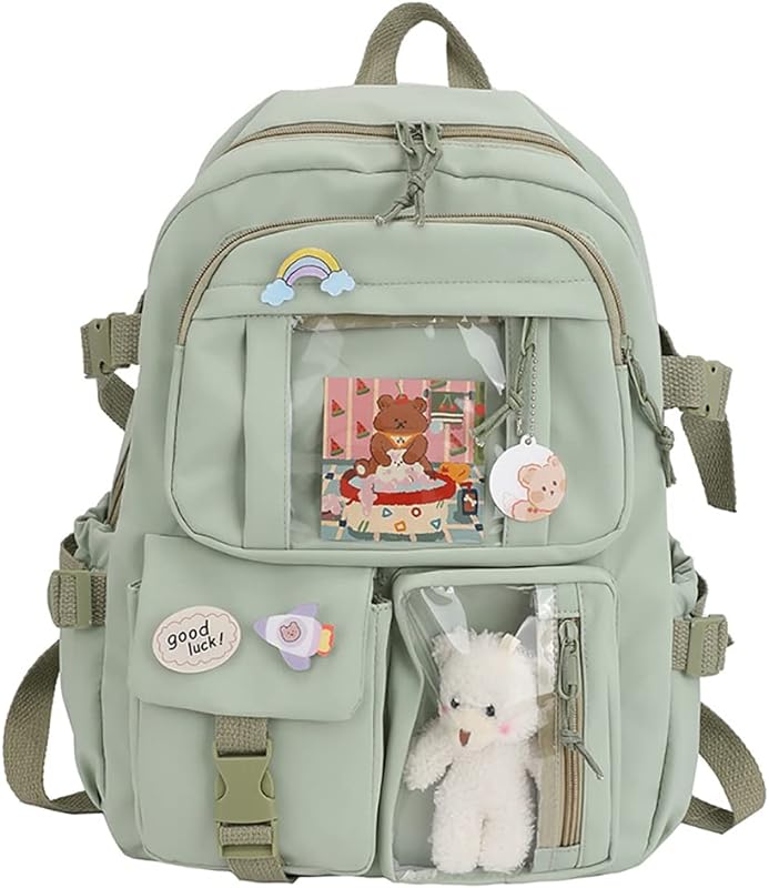 Mochila feminina de nylon com vários bolsos, bolsa escolar Kawaii, para viagem, estudante