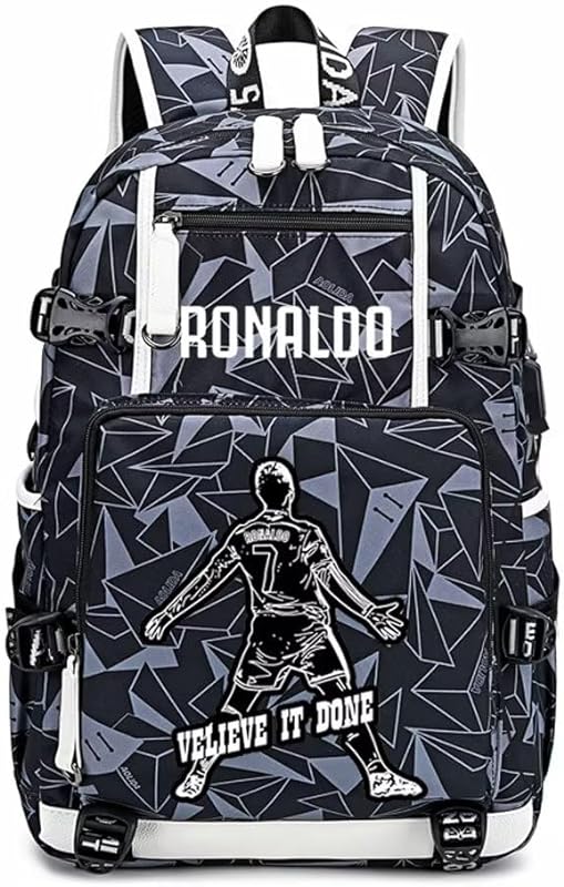mochila multifuncional para laptop do jogador de futebol Cristiano Ronaldo CR7 viagem fãs de futebol bolsa de estudante para homens mulheres (padrão cinza 3)
