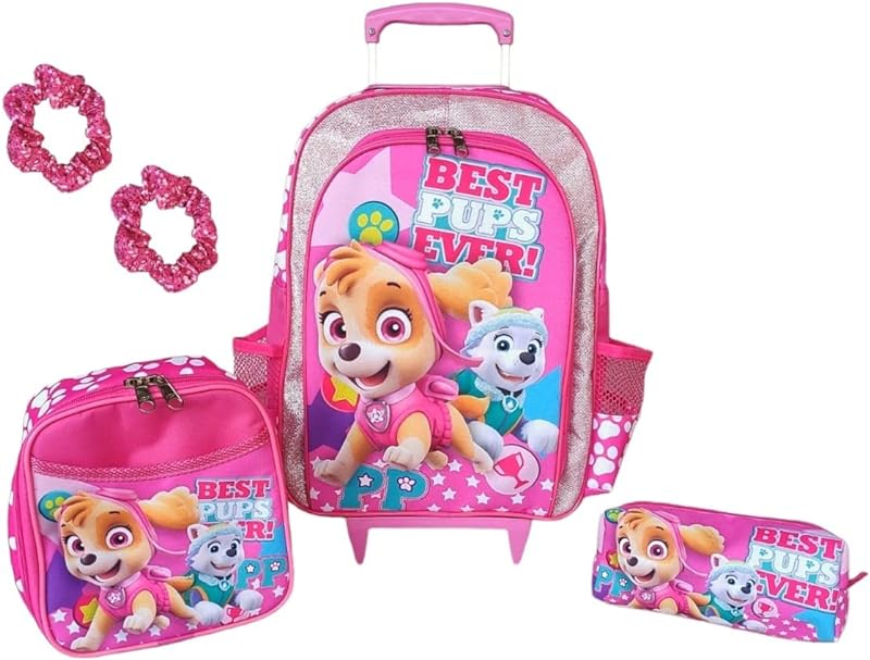 KIT MOCHILA DE RODINHAS SKYE EVEREST BEST PUBS INFANTIL ESCOLAR MENINAS ROSA BRILHO BRINDES