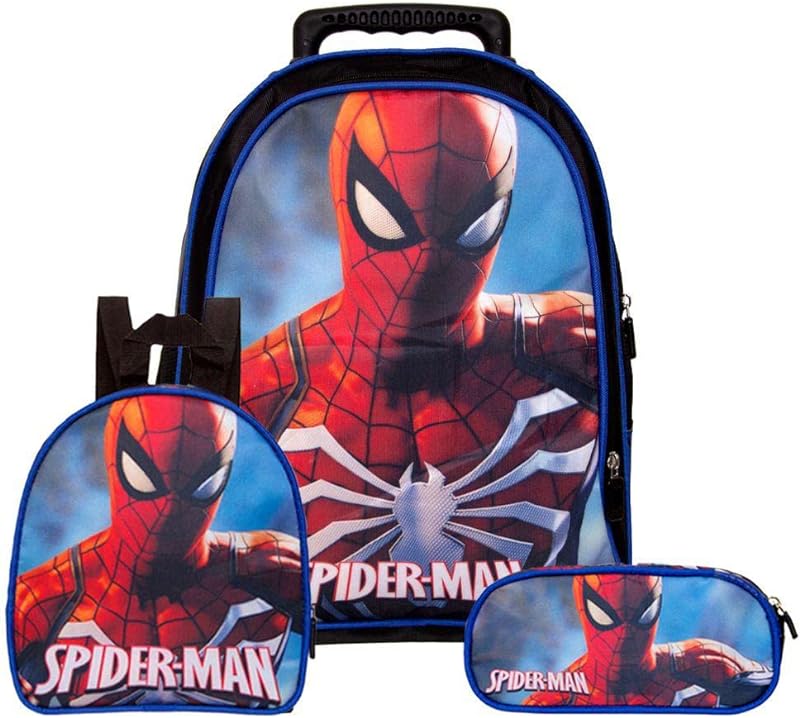 Kit Mochila de Rodinhas Homem Aranha com Lancheira Térmica e Estojo Escolar Infantil Kit Mochila de Rodinhas Homem Aranha com Lancheira Térmica e Estojo Escolar Infantil