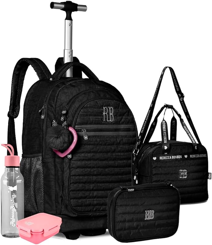 Kit Mochila De Rodinha Rebecca Bonbon 2024 Estojo E Lancheira Crinkle Com Squeeze E Marmitinha RB