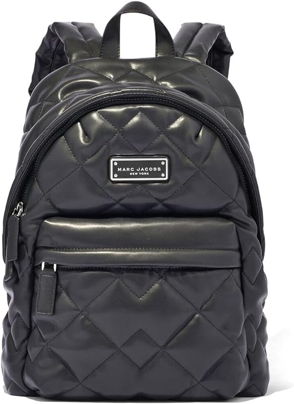 Mochila feminina Moro H306M01RE21 de couro acolchoado preto com ferragens prateadas, Preto, One Size, Moro