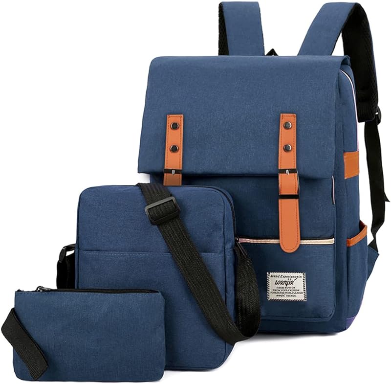 Domary Mochila para computador de grande capacidade Bolsa de negócios da moda Conjunto de bolsa de viagem para lazer ao ar livre com porta USB externa azul escuro