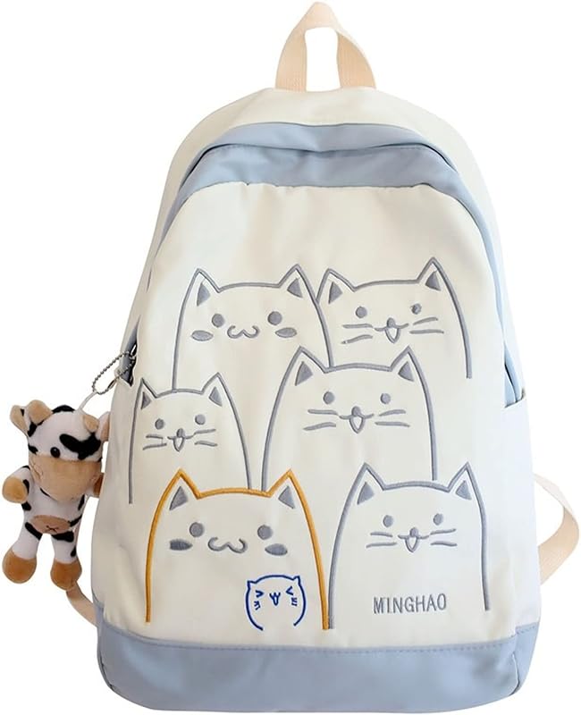 Mochila Kawaii Gato Anime Estética Fofa com Pingente de Vaca Animal Gatinho Meow Bolsa de Livro Material Escolar Pastel Japonês Mochila Kawaii Gato Anime Estética Fofa com Pingente de Vaca Animal Gatinho Meow Bolsa de Livro Material Escolar Pastel Japonês