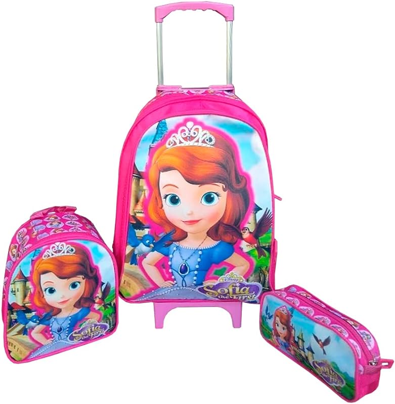 Kit Mochila Escolar Infantil Princesinha Sofia Disney Com Rodinhas