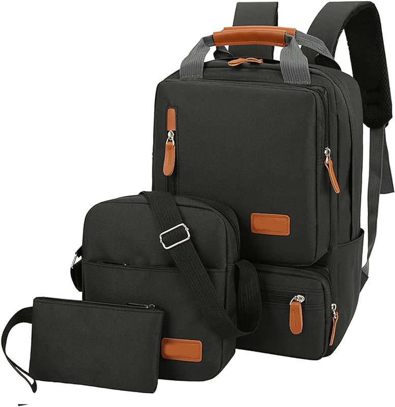 Henniu Conjunto de mochila de 3 peças para homens e mulheres, mochila para laptop, bolsa de ombro, bolso pequeno para viagem, escola, negócios, trabalho, faculdade, cabe até 14,5 polegadas