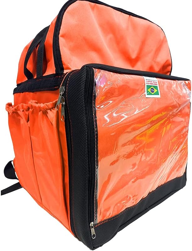 Mochila Bag Térmica Para Delivery de Pizza Reforçada Com Isopor Laminado – Laranja