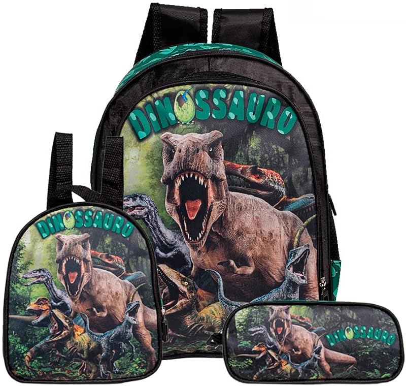 Kit Mochila Infantil Dinossauro + Lancheira Térmica + Estojo Kit Mochila Infantil Dinossauro + Lancheira Térmica + Estojo