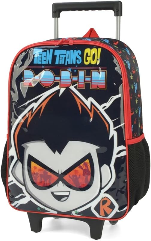 Kit Mochila de rodinha infantil masculina jovens titans (PRETA)