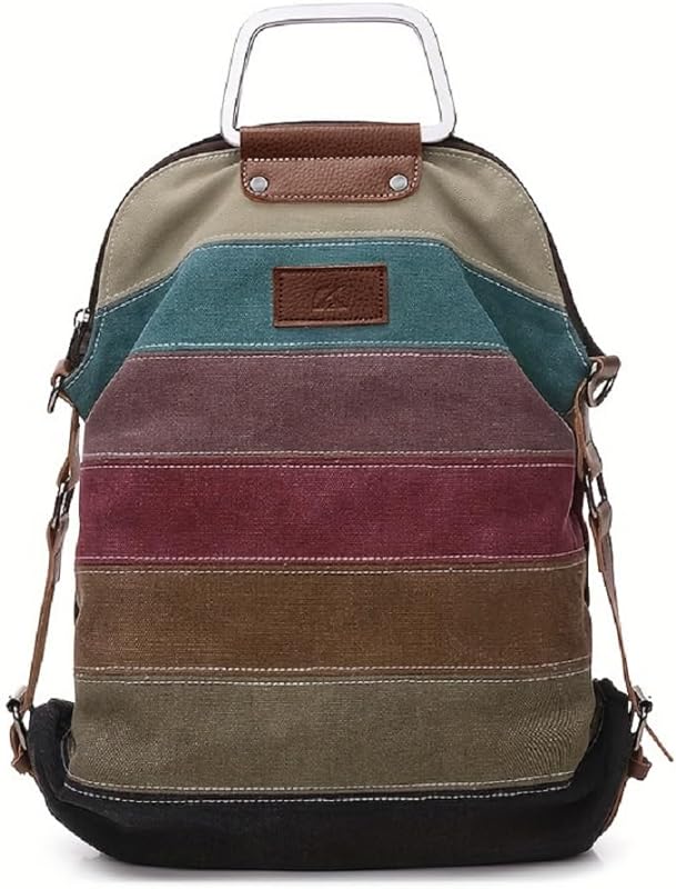 Mochila De Lona De Costura Vintage, Bolsa De Viagem Arco-íris, Bolsa De Ombro Multifuncional
