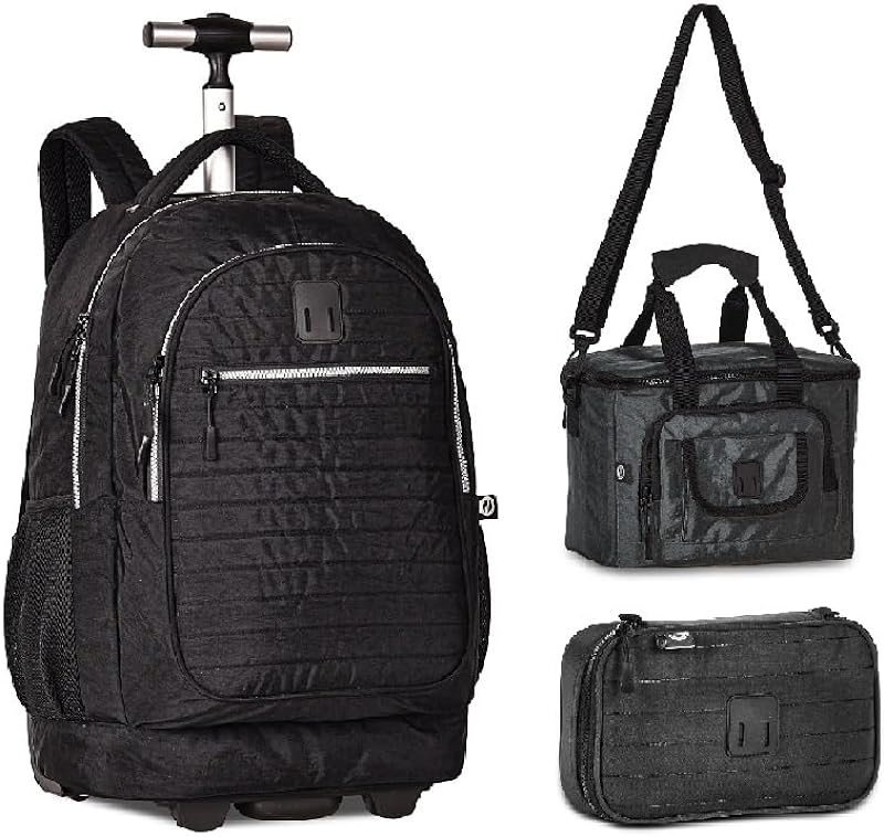 Kit Mochila Rodas 21 Juvenil, Lancheira e Estojo Crinkle Preta – Clio Style