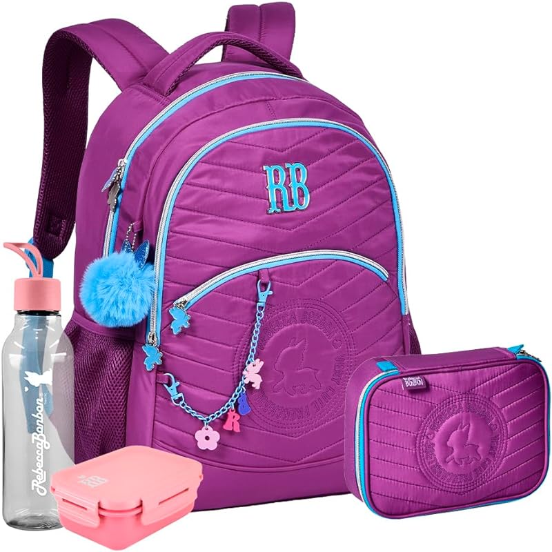 Mochila Feminina Rebecca Bonbon Com Estojo Pompom Squeeze E Marmitinha RB