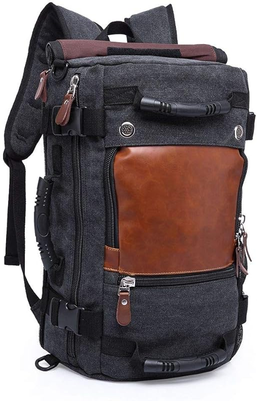 Mochila de Lona e Couro Multifuncional Impermeável para Camping
