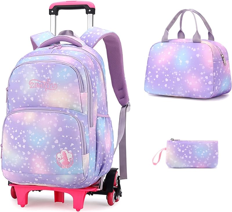 Mochila Rolante 6 Rodas Subir Escadas Trolley Mochila Escolar Estilo Princesa Respirável Viagem Bolsas Infantis-A||45 * 32 * 18CM