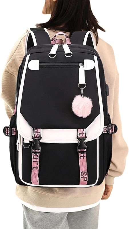 Mochila Escolar para Meninas Adolescentes, Mochila Feminina com Carga USB Bolsa Escolar, Mochila 27L Mochila Lazer Campus Mochila