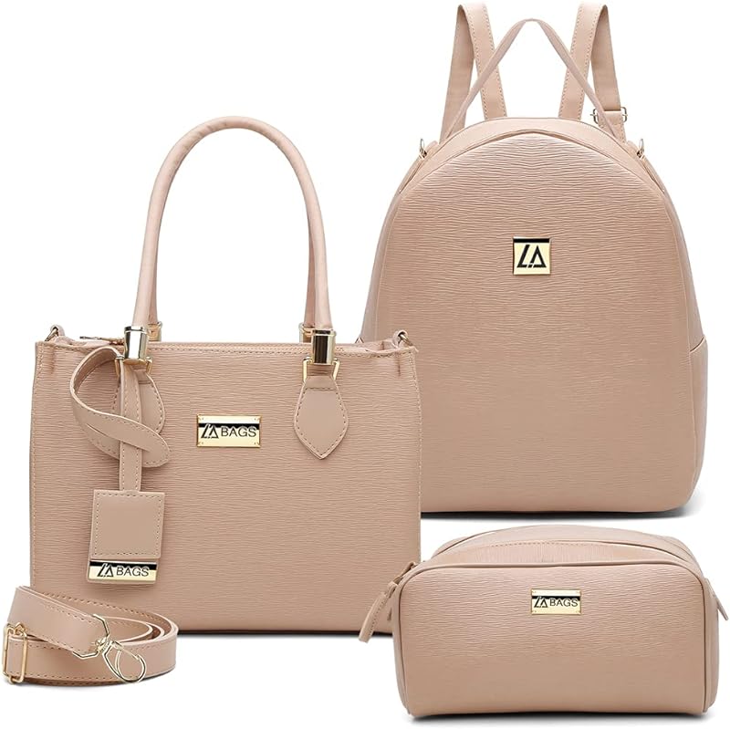 Kit Bolsa Média Feminina Mochila Viagem + Necessaire Cetim Nude