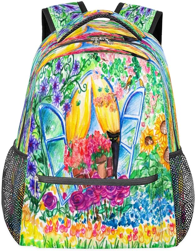 Mochila para mulheres e homens, aquarela, girassol, gato, viagem, laptop, mochila diária à prova d’água, mochila com vários bolsos, mochila casual para escola, acampamento, caminhada, trabalho, Multicor, Medium