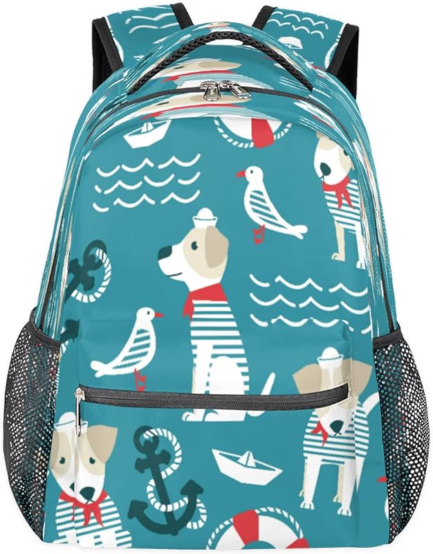 Mochilas de âncora náutica para mulheres homens, mochila escolar de cachorro de pombo, para meninos e meninas, mochilas para laptop para faculdade, mochila de viagem à prova d’água mochila para caminhada, Multicor, Medium