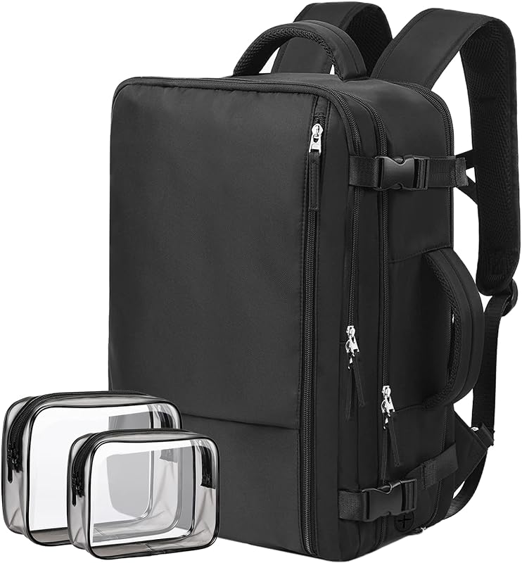Mochilas de viagem masculinas e femininas, itens pessoais aprovados para voos, bolsa de 40L, mochila para laptop de 16″, mochila para caminhada, bolsa lounge (preta)
