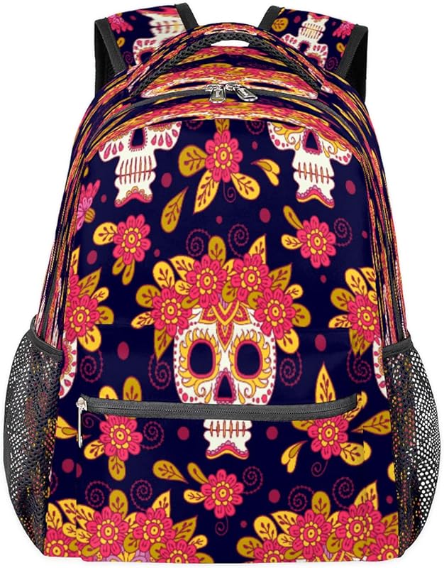 Mochilas para adolescentes, meninas, meninos, crânio de açúcar, mochila de viagem para mulheres e homens, bolsas étnicas, mochilas universitárias, mochilas para laptop de trabalho, mochila resistente à água para caminhadas, Multicor, Medium
