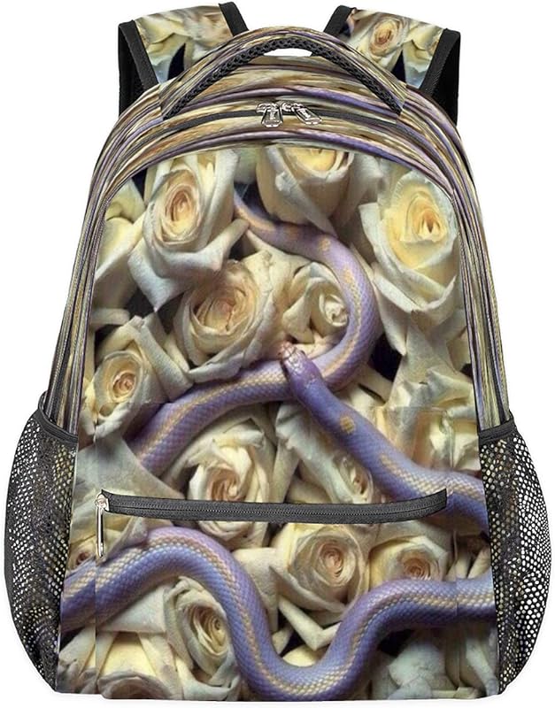 Mochila feminina com estampa de flor de cobra rosa para laptop para negócios, mochila escolar para estudantes com alça de ombro ajustável, mochila casual para viagem e acampamento para mulheres e homens, Multicor, Large, Mochilas Daypack