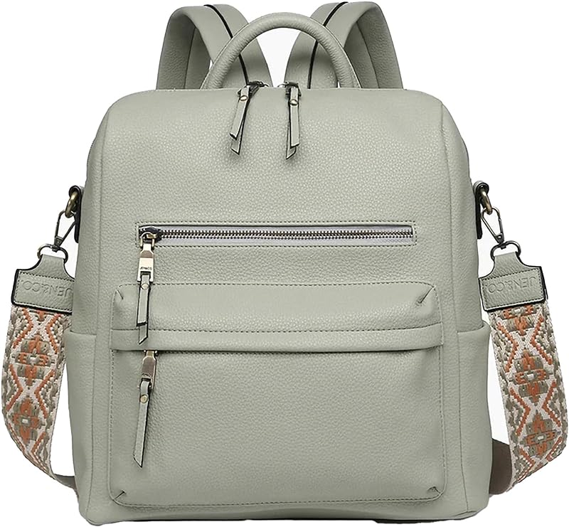 BP1993-LSG Amelia Mochila de couro vegano com alça de guitarra removível com estampa asteca removível, sálvia clara, Sálvia Pálida, 14 x 13, Contemporâneo