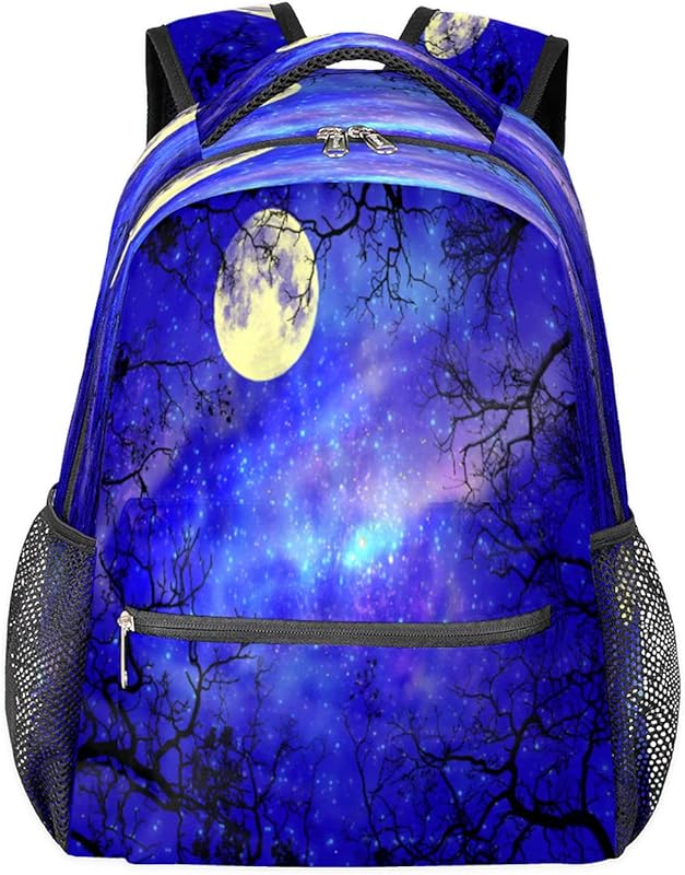 Mochila feminina com céu noturno e nebulosa floresta, mochila escolar para negócios, mochila escolar para estudantes com alça de ombro ajustável, mochila casual para viagem e acampamento para mulheres e homens, Multicor, Large, Mochilas Daypack