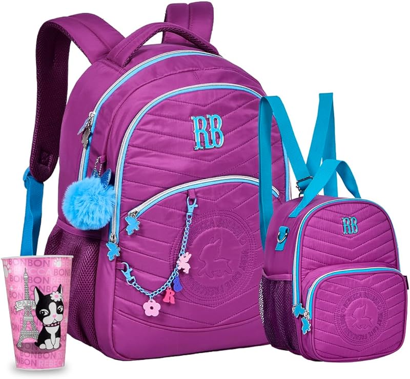 Coleção Rebecca Bonbon Mochila E Lancheira Térmica Soft RB Com Copo 550 Mls