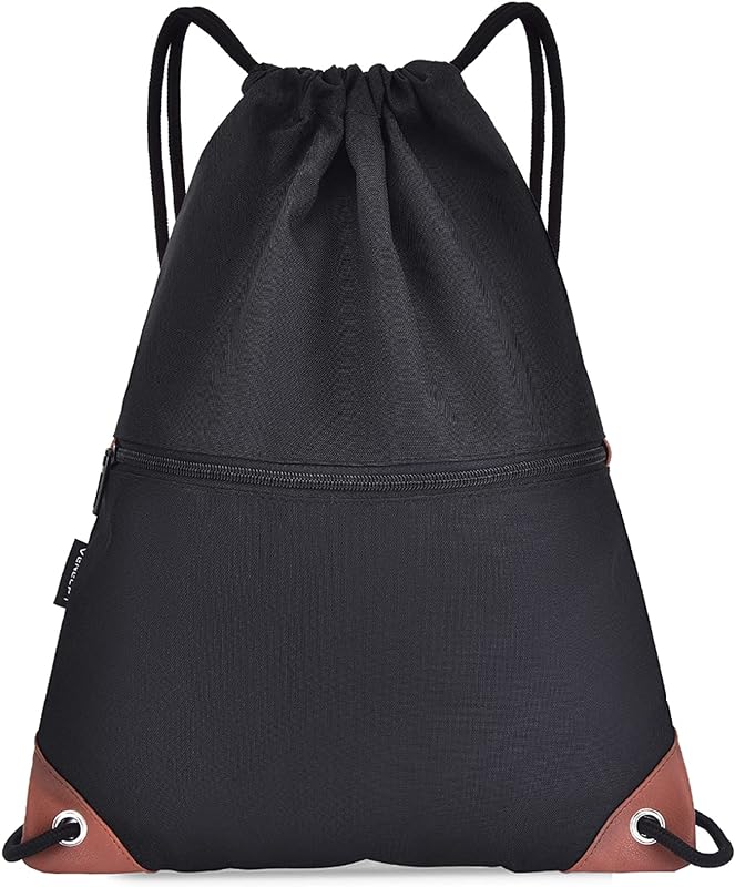 Laurio Saco de ginástica Mochila com cordão resistente à água Bolsa com cordão e bolsos com zíper Saco leve para adultos e adolescentes