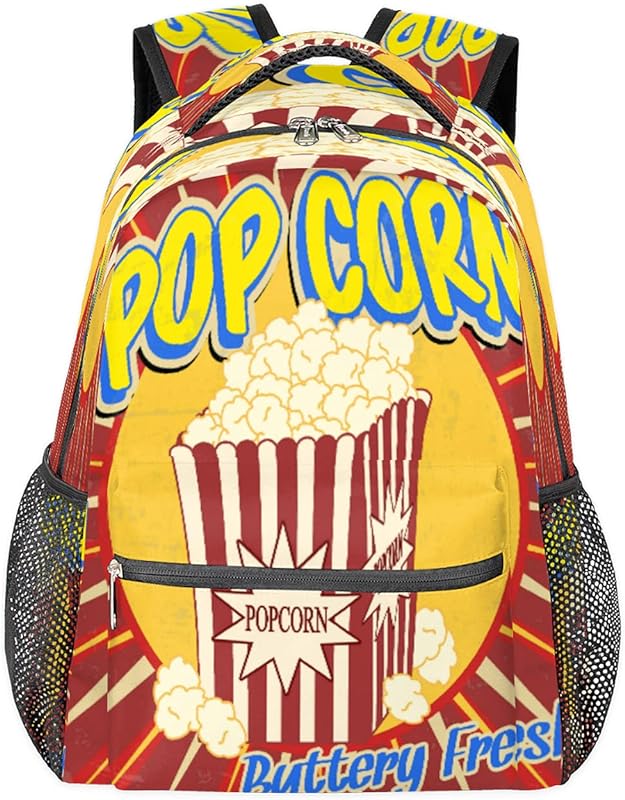Mochila para mulheres e homens, pipoca amanteigada para viagem, laptop, mochila à prova d’água, mochila diária com vários bolsos, mochila casual para escola, acampamento, caminhada, trabalho, Multicor, Medium, Mochilas Daypack