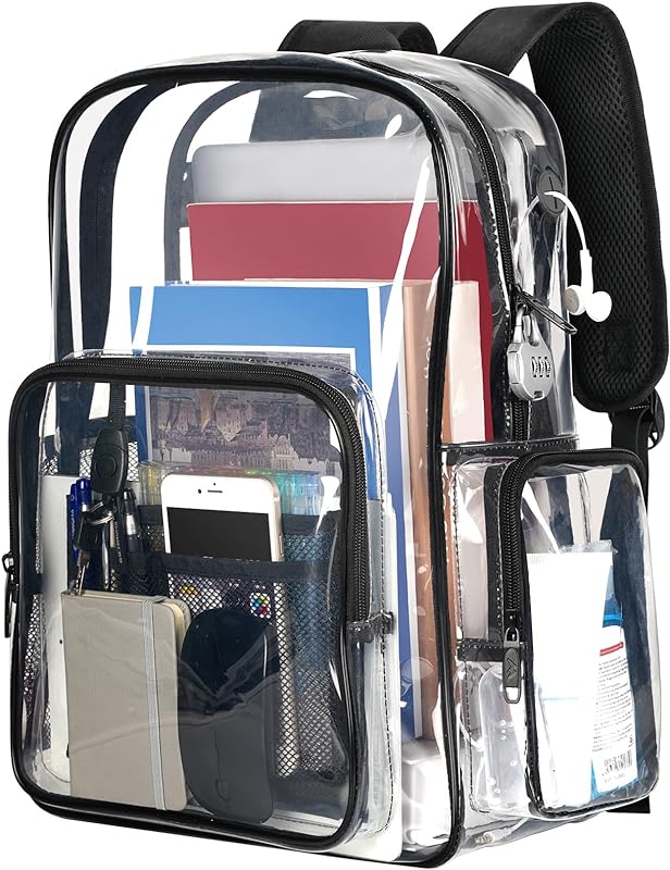 Mochila transparente, bolsa transparente de 40 cm com trava para meninas e presentes femininos, Laptop, Preto, 15.6 inch