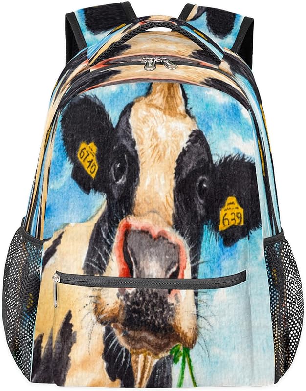 Mochilas de aquarela para mulheres e homens, mochila escolar de vaca animal para meninos e meninas adolescentes, mochilas para laptop para faculdade de trabalho, mochila de viagem à prova d’água mochila para caminhada, Multi