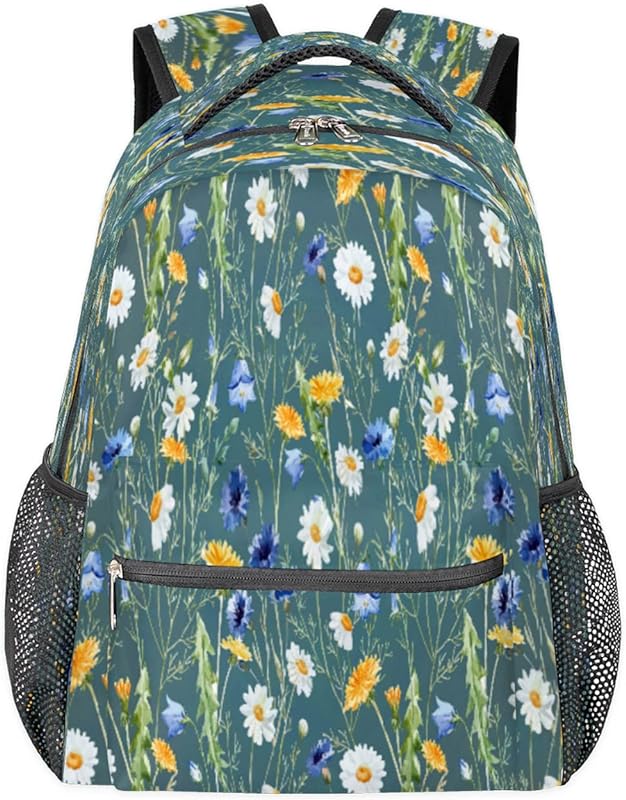 Mochilas para adolescentes, meninas, meninos, flores, margarida, mochila de viagem para mulheres e homens, bolsas florais para livros, mochilas universitárias para trabalho, mochilas para laptop, mochila resistente à água para caminhadas, Multicor, Medium
