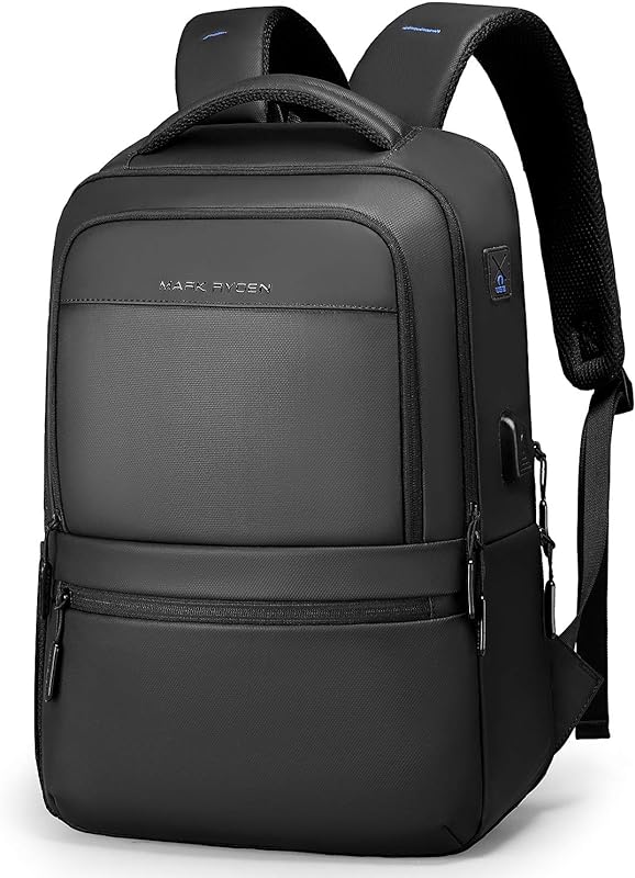 Mochila de viagem para laptop resistente à água com porta de carregamento USB plugue de fone de ouvido antirroubo cabe em laptop de 15,6 polegadas, preto