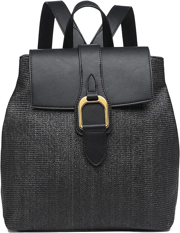 BP2265-BK Avani Buckle tecido tecido/mochila de couro vegano com alças ajustáveis, preta, Preto, 13.5 x 13, Clássico