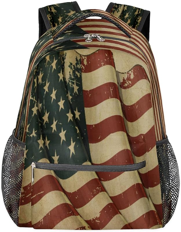 Mochila para mulheres e homens, com estampa da bandeira americana para viagem, laptop, à prova d’água, mochila diária com vários bolsos, mochila casual para escola, acampamento, caminhada, trabalho, Multicor, Medium