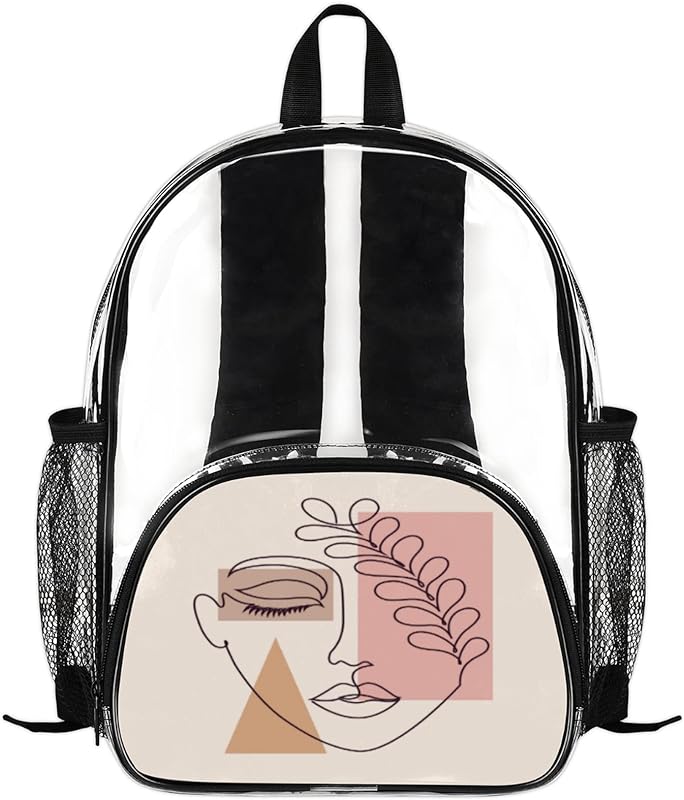 Mochila feminina geométrica transparente com folhas, mini mochila de PVC resistente, durável, transparente, mochila transparente, para escola, trabalho, mini mochila transparente para mulheres/meninas, Transparente., Mochilas de Mochila