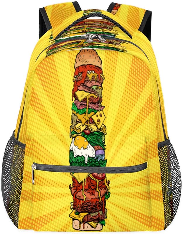 Mochilas de hambúrguer para mulheres e homens, mochila escolar de pão para meninos e meninas adolescentes, mochilas para laptop para faculdade, mochila de viagem à prova d’água mochila para livros para caminhadas, Multicor, Medium