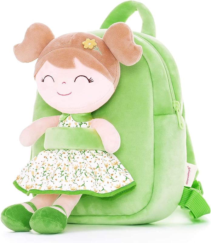 Gloveleya Mochila infantil mochila macia pelúcia flor fada meninas boneca mochila verde 22,8 cm, Flor de fada verde, Mochilas